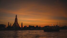 Chao River and Temples in Bangkok, Thailand